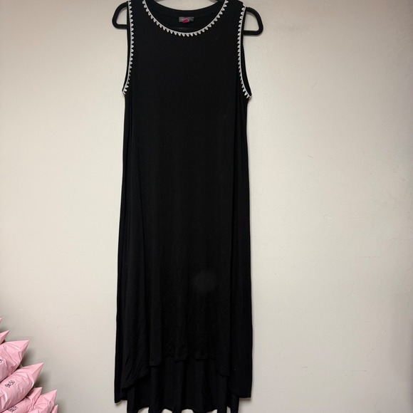 Vince Camuto Dresses & Skirts - Vince Camuto Maxi Dress Women L Black Excellent High Low Embroidered Trim